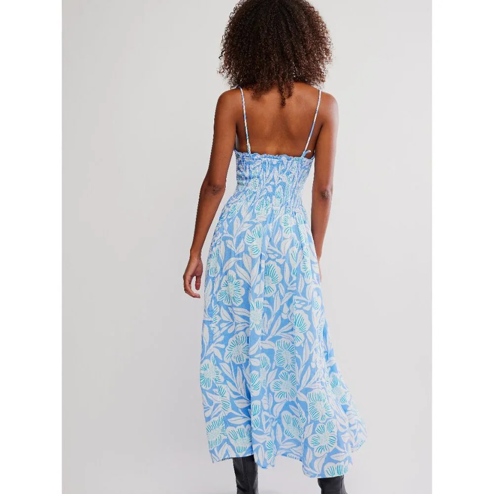 🎉LAST CHANCE🎉 FREE PEOPLE Sweet Nothings Midi Dress / Blue Vista Combo - Picture 4 of 7